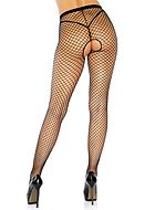 Classic pantyhose, small fishnet, open crotch, plus size